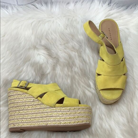 Halogen Alina Yellow Suede Platform Wedge Sz 6 - Picture 2 of 7